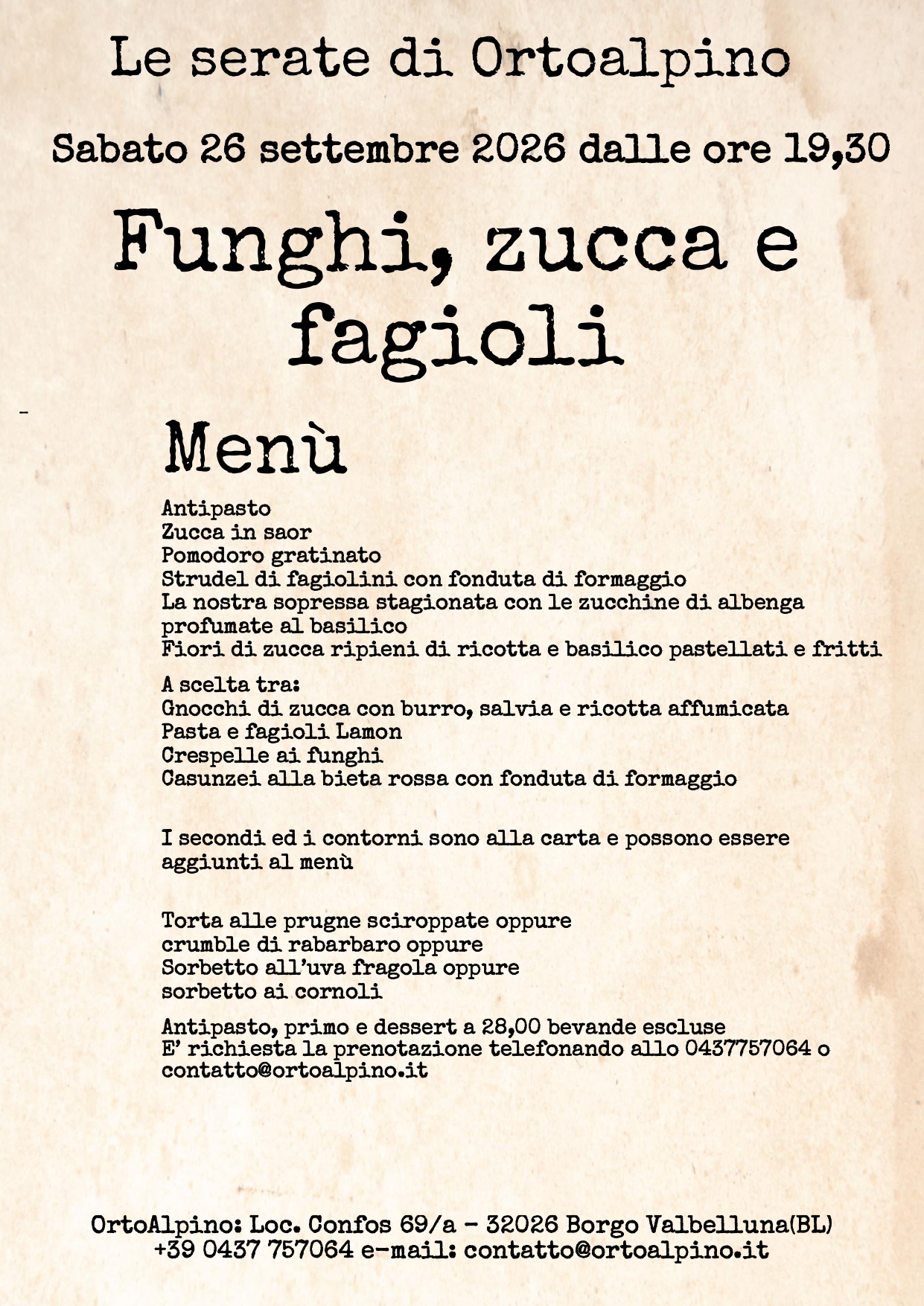 Funghi, zucca e fagioli – Sabato 26 settembre