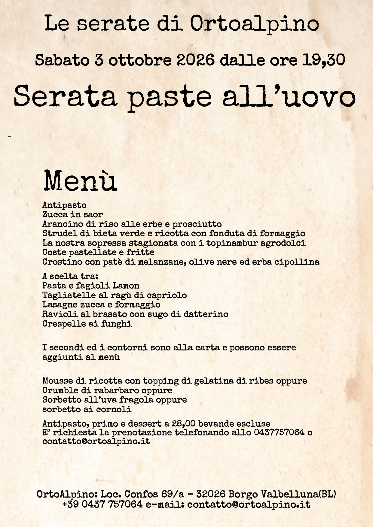 Serata Paste fresche